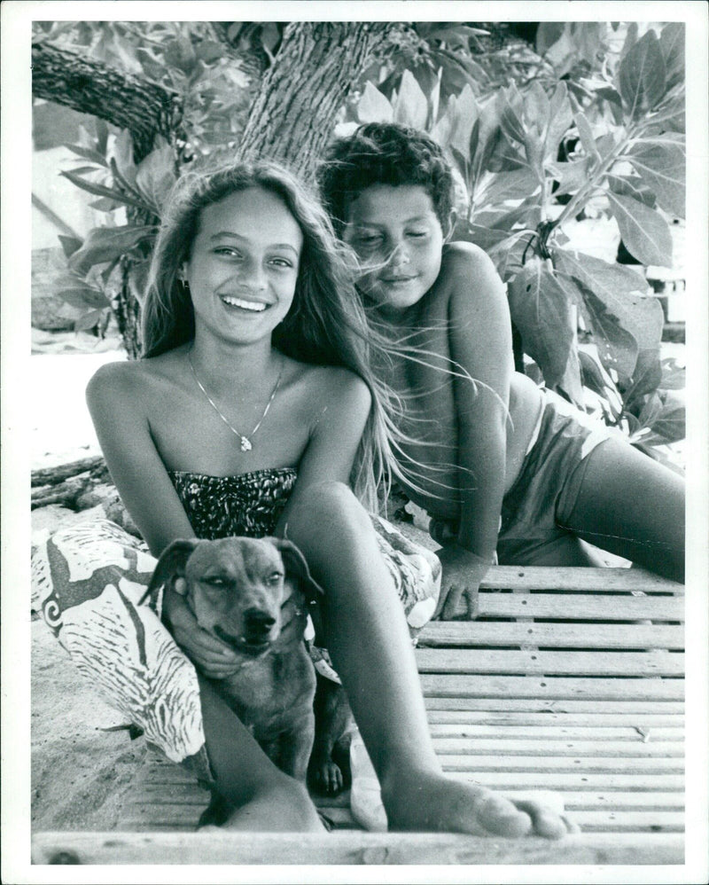 Marlon Brando with his daughter on their private island - Vintage Photograph