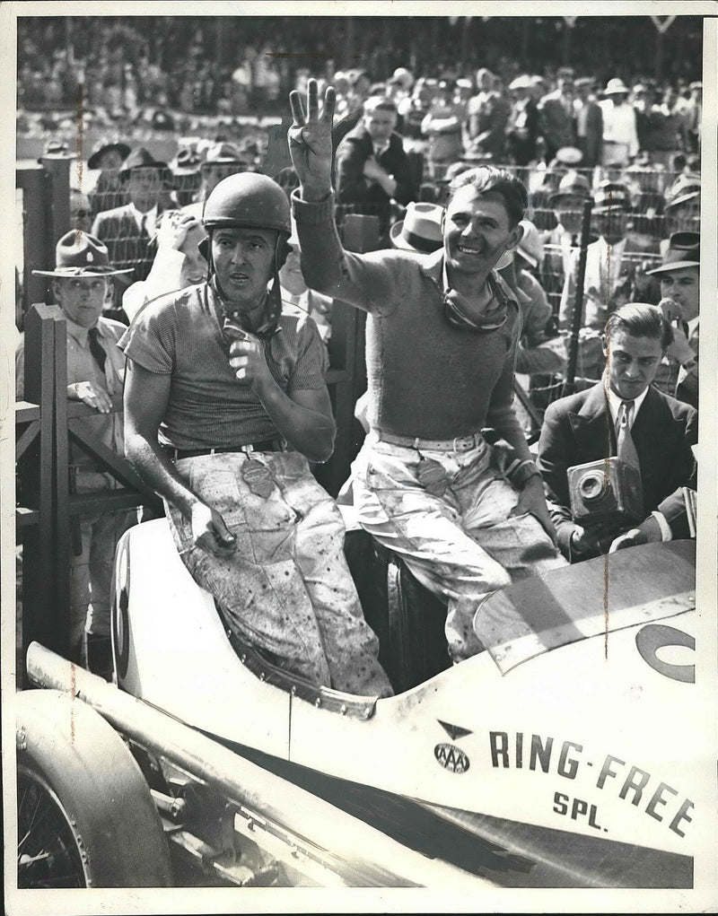 Louis Meyer celebrates his third victory at the Indianapolis 500 - Vintage Photograph