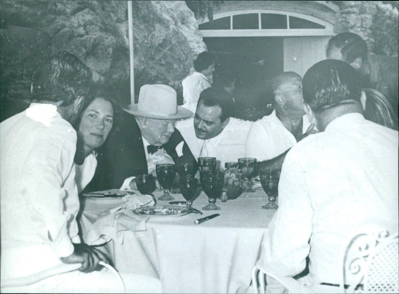 Sir Winston Churchill dining at a popular tavern in Athens - Vintage Photograph