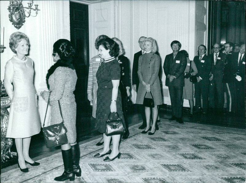 Mrs Pat Nixon chats with visitors at the White House - Vintage Photograph