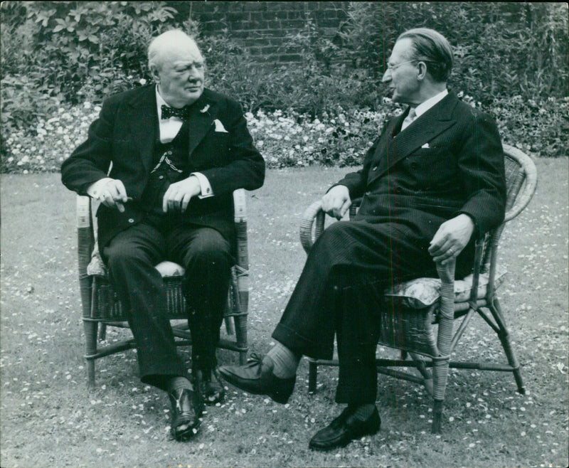 Sir Winston Churchill and Premier de Gasperi in Downing Street garden - Vintage Photograph