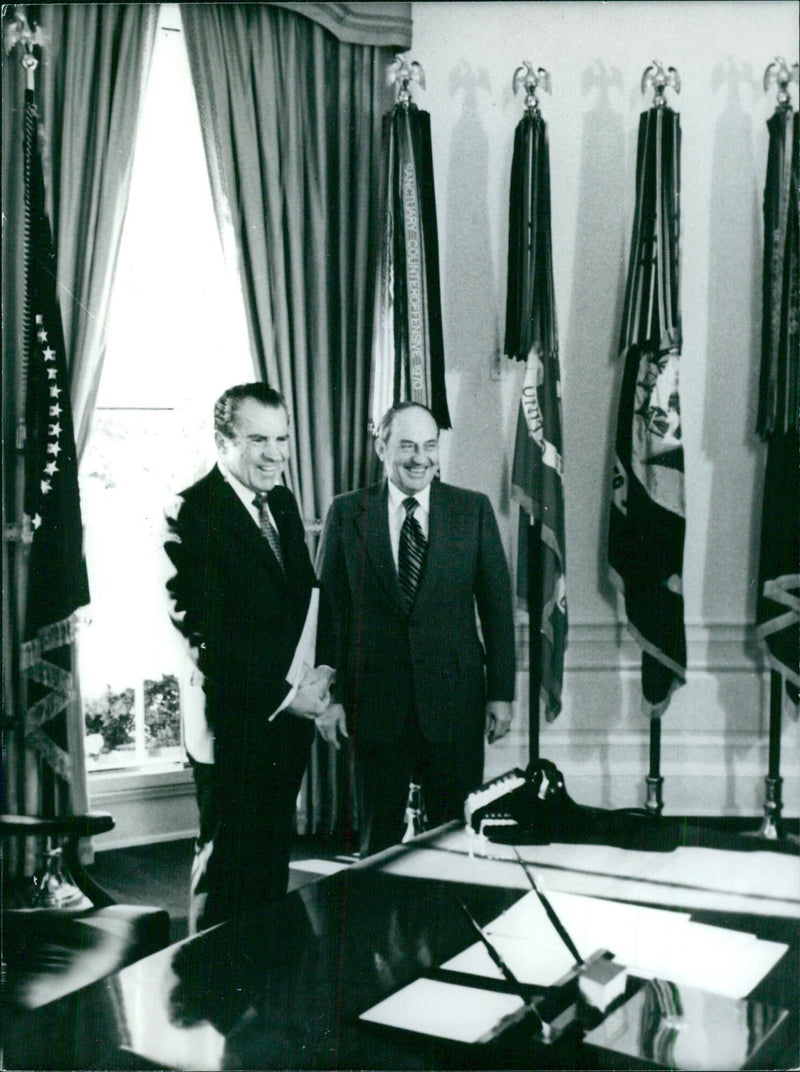 President Nixon and Attorney General Saxbe at the White House - Vintage Photograph