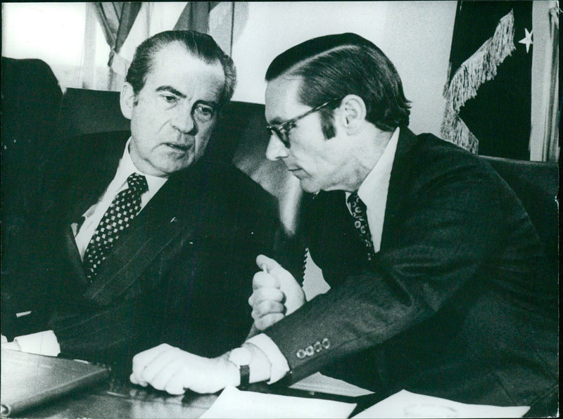 President Nixon and William Simon in Consultation - Vintage Photograph