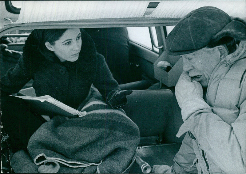 John Huston talking with Barbara Parkins - Vintage Photograph