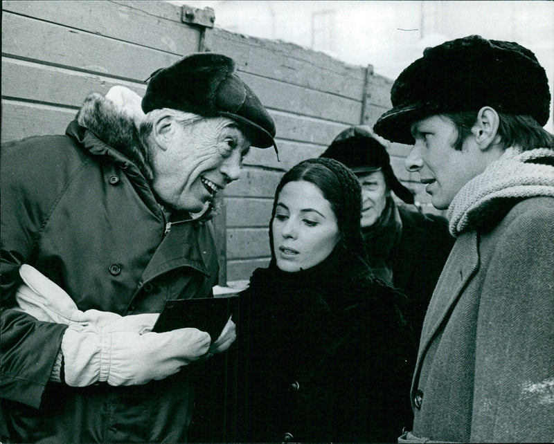 John Huston with Barbara Parkins and supporting actor - Vintage Photograph