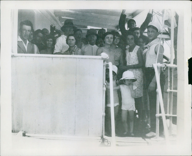 Survivors on board the "Georges Phillippas" after the sinking of the "Maksud" Lamry Liner - Vintage Photograph