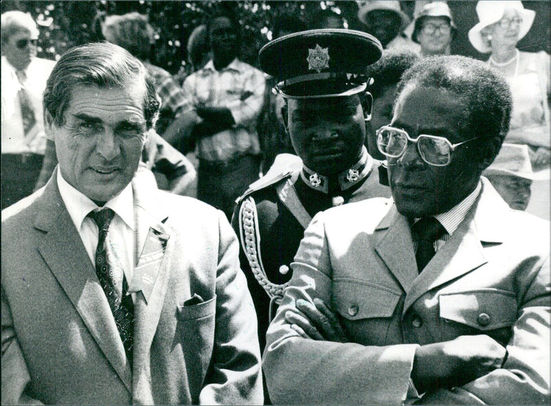 Robert Mugabe and Denis Norman at a cattle show in Harare - Vintage Photograph