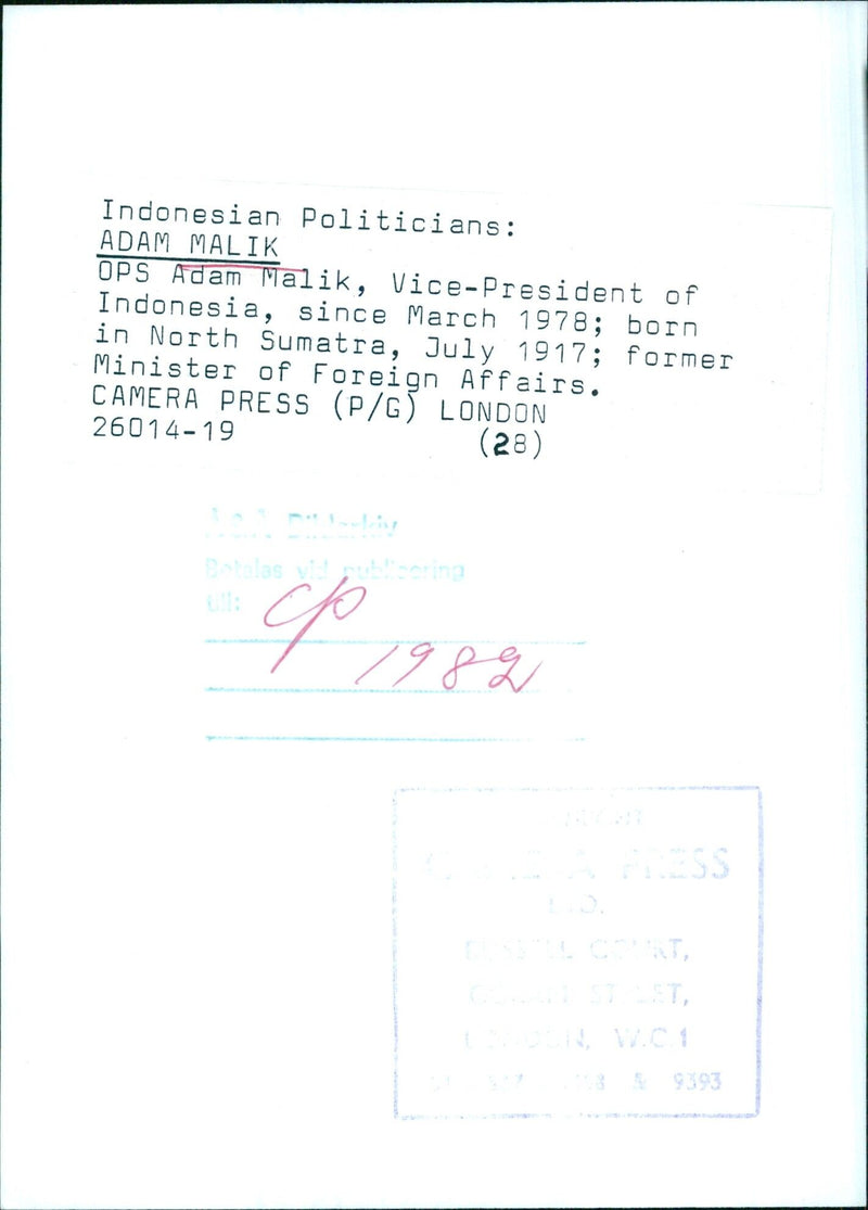 Indonesian Politicians: ADAM MALIK OPS - Vintage Photograph