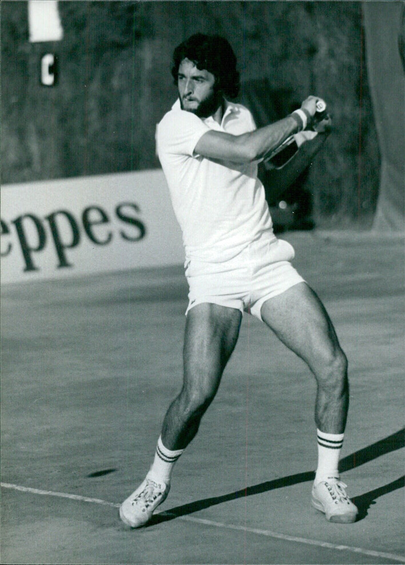 Spanish Tennis Player Jose Higueras in Action - Vintage Photograph