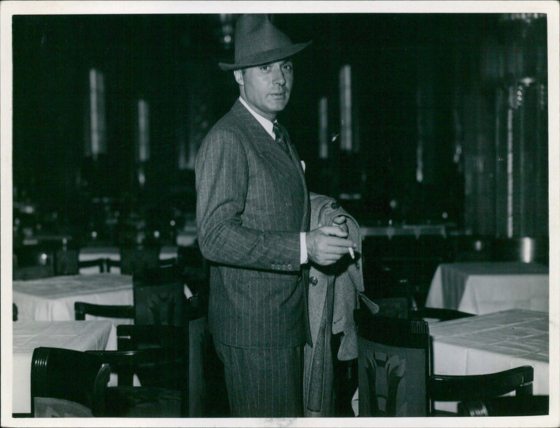 Charles Boyer in the dining room of the "Normandie" - Vintage Photograph