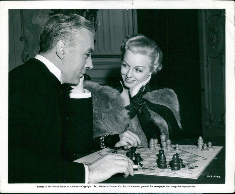 Charles Boyer and Margaret Sullavan on the set of "Back Street" - Vintage Photograph