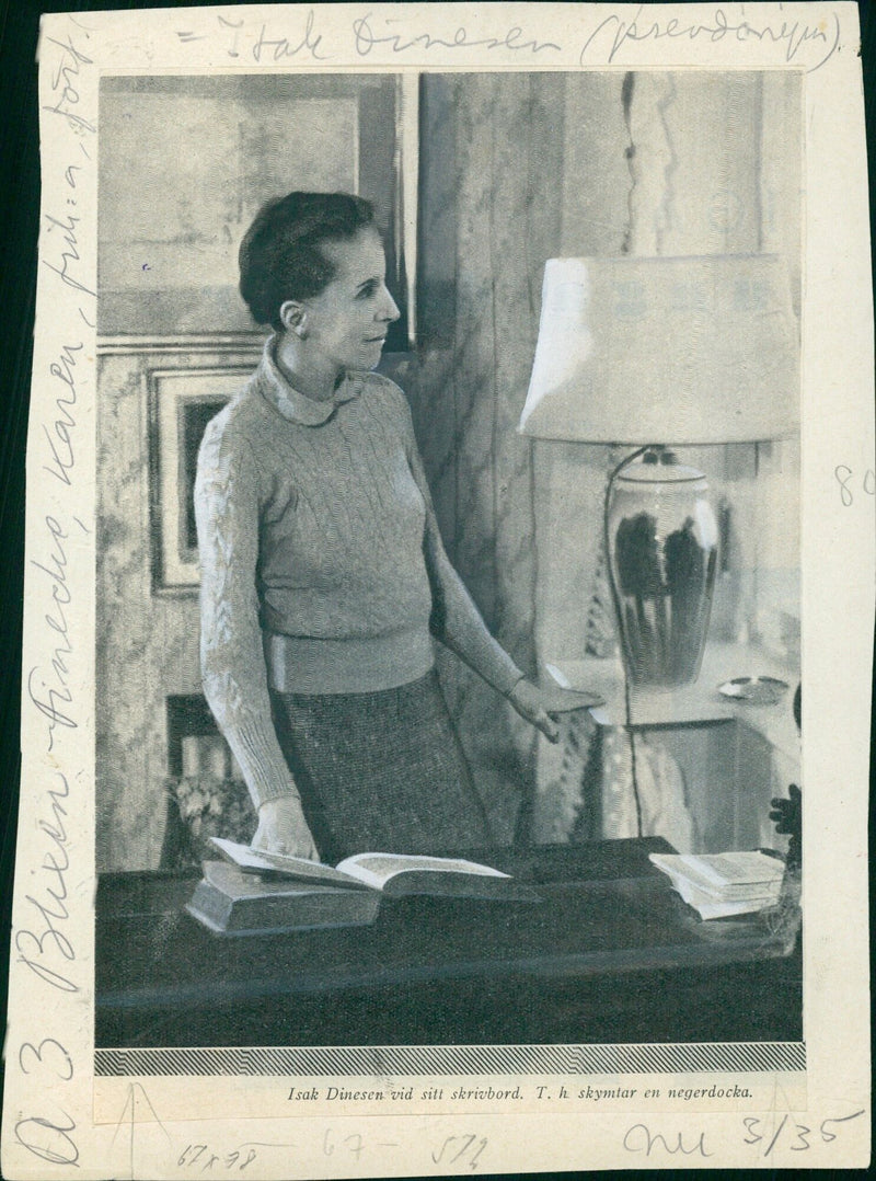 Karen Blixen at her desk - Vintage Photograph