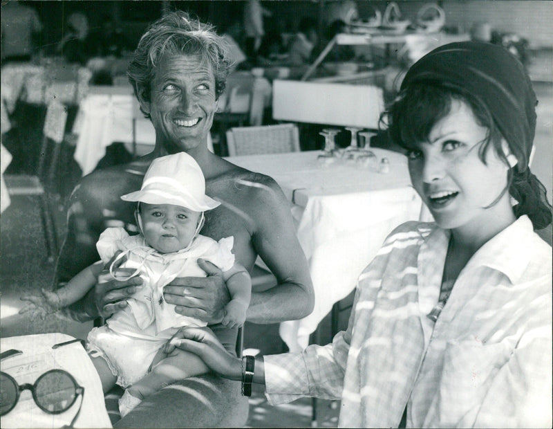 John Barrymore Jr. with his wife and daughter on the Ostia beach - Vintage Photograph