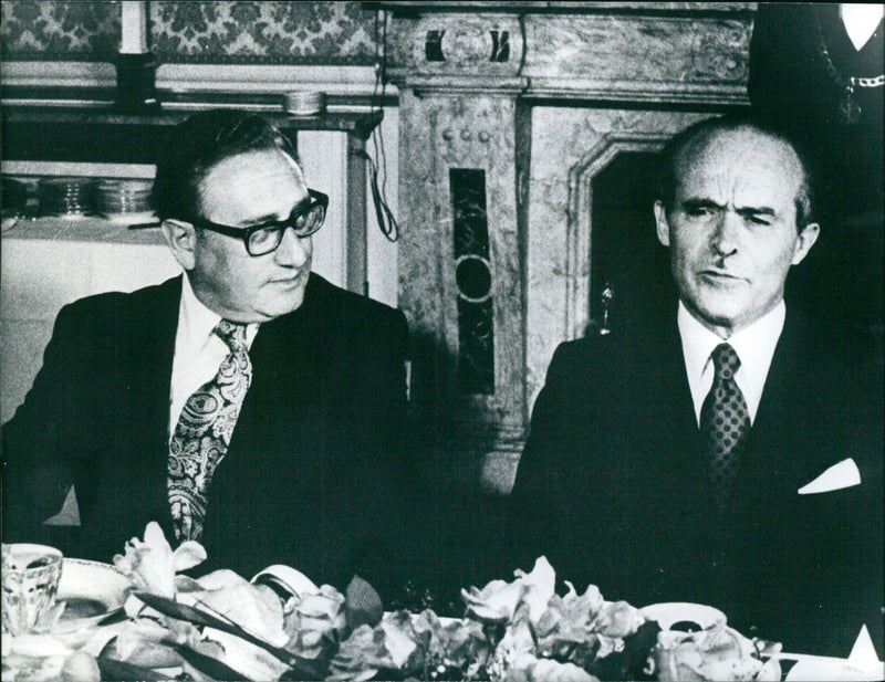 Dr. Kissinger and M. Sauvagnargues at a conference in Paris - Vintage Photograph