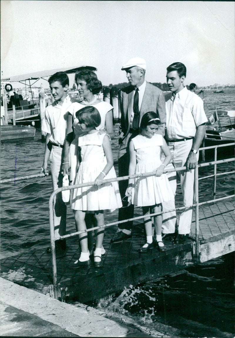 James Stewart and his family enjoying their holidays in Venice - Vintage Photograph