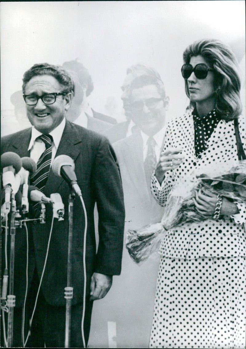 Dr. Henry Kissinger and wife Nancy at Lod Airport - Vintage Photograph