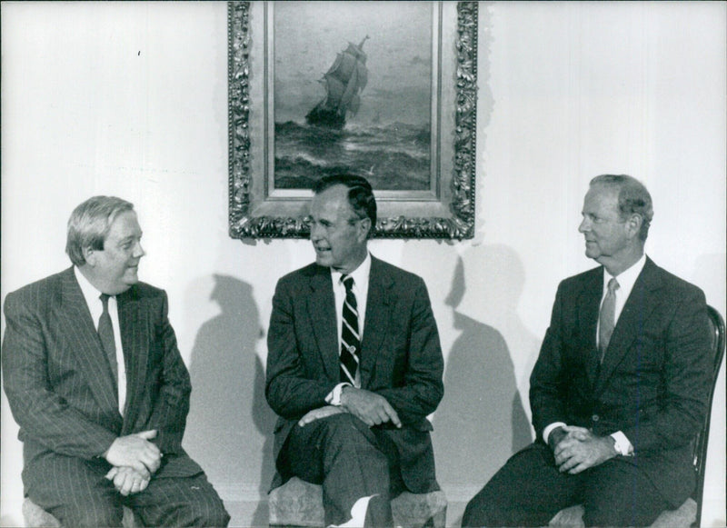 US President George Bush meets Hungarian reformer Imre Pozsgay - Vintage Photograph