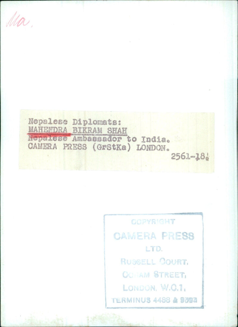 Nepalese Diplomats: MAHENDRA BIKRAM SHAH, Nepalese Ambassador to India. - Vintage Photograph