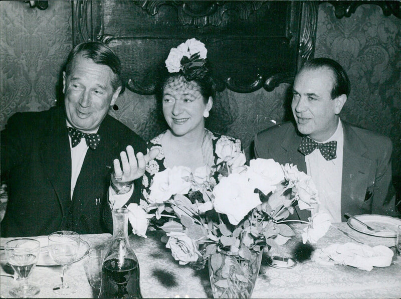 Maurice Chevalier as a guest with Karl Gerhard and Hjördis Pettersson - Vintage Photograph