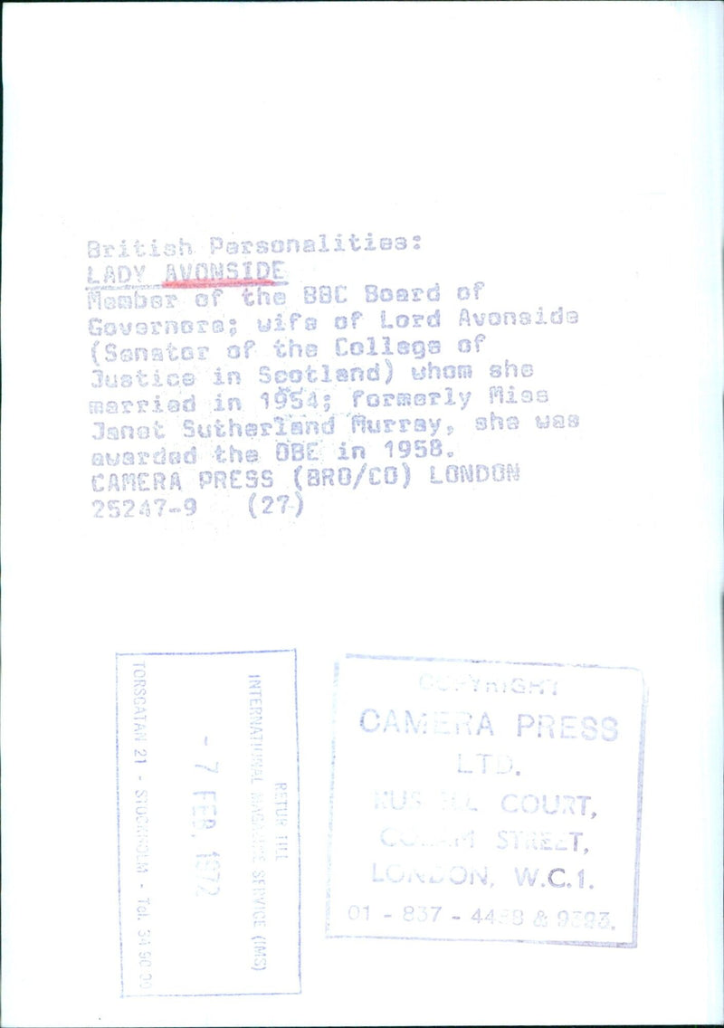 British Personalities: Lady Avonside - Vintage Photograph