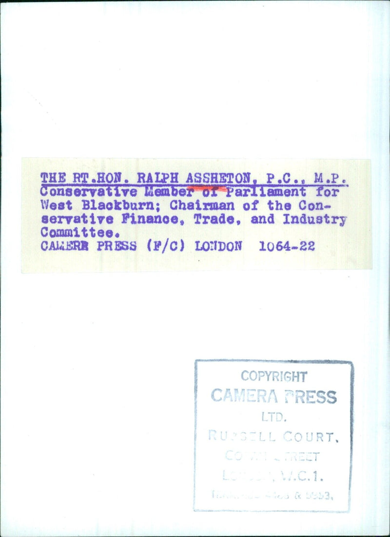 The Rt. Hon. Ralph Assheton, P.C., M.P. - Vintage Photograph