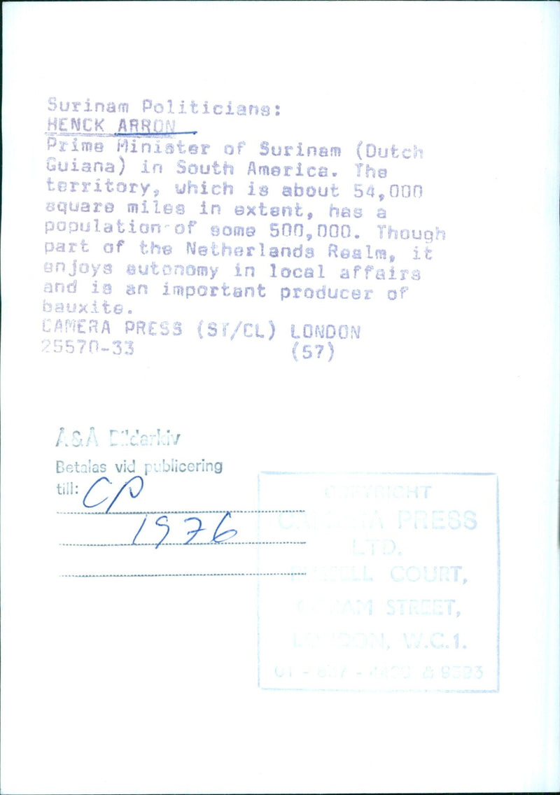 HENCK ARRON, Dutch Prime Minister of Surinam Guiana - Vintage Photograph