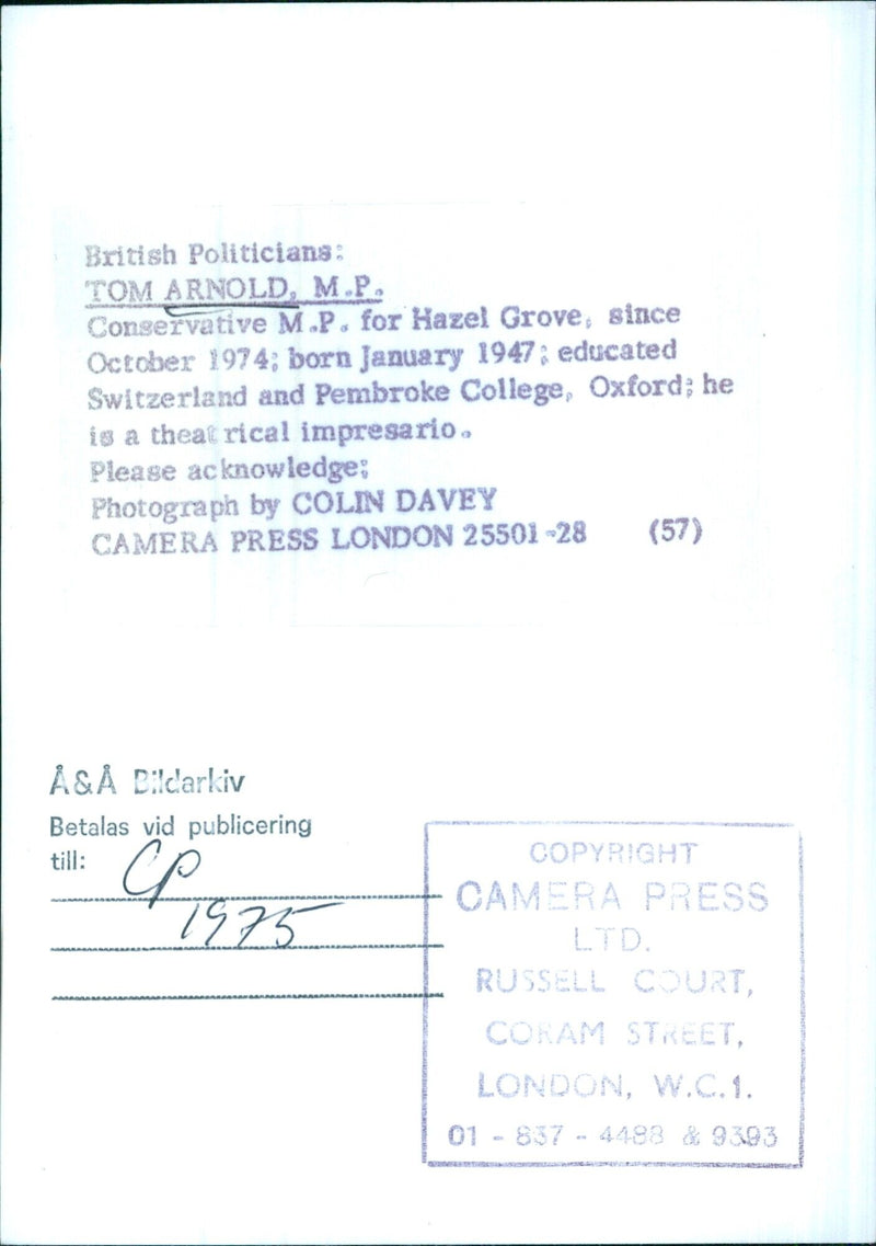 TOM ARNOLD, M.P. - Vintage Photograph