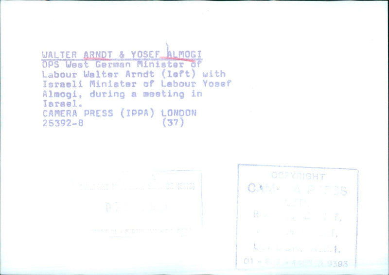 Walter Arndt & Yosef Almogi during a meeting in Israel - Vintage Photograph