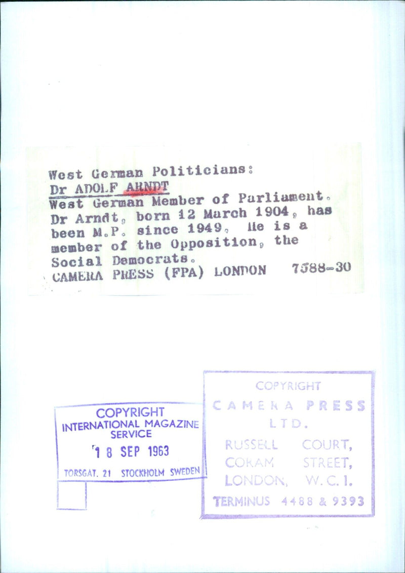 Dr Adolf Ahndt, West German Member of Parliament - Vintage Photograph