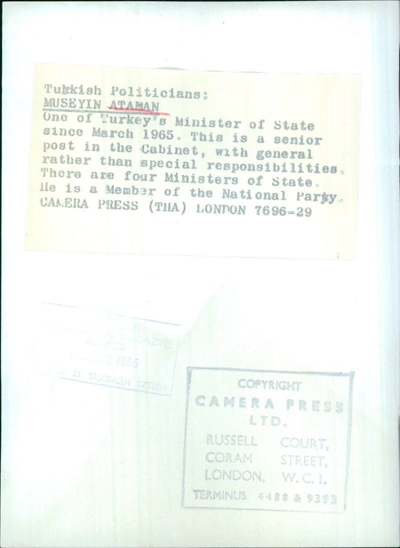 MUSEYIN ATAMAN, Turkish Minister of State - Vintage Photograph