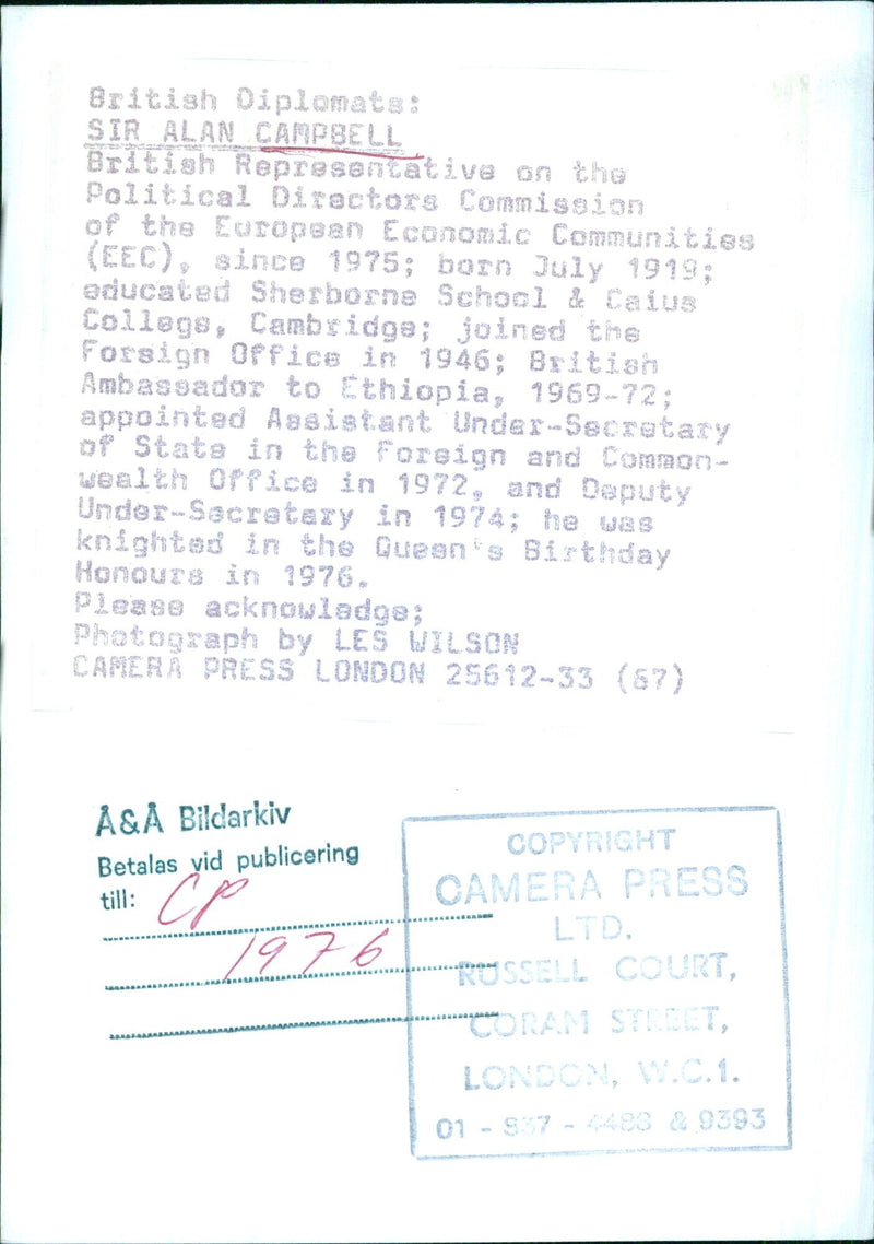 British Diplomat Sir Alan Campbell - Vintage Photograph