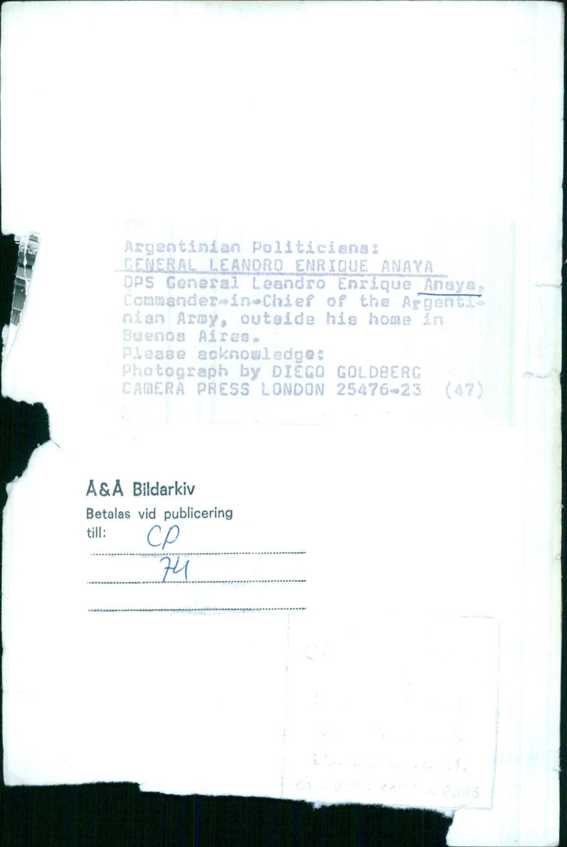 General Leandro Enrique Anaya, Commander-in-Chief of the Argentinean Army - Vintage Photograph