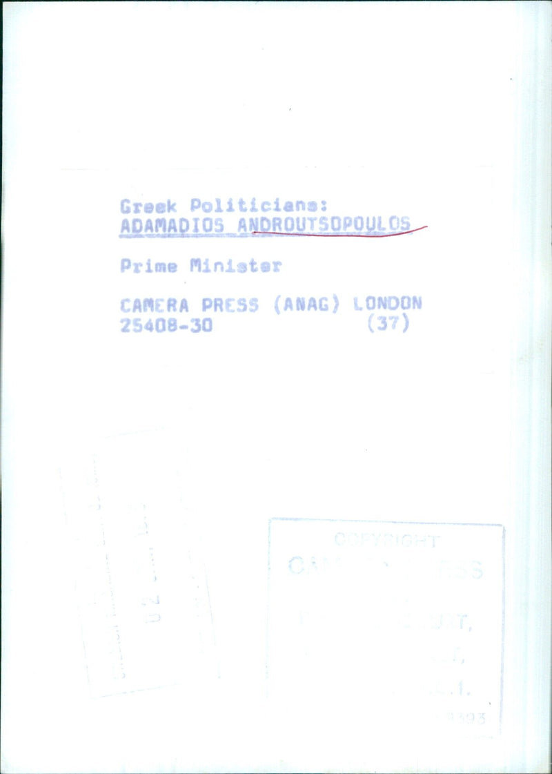 Greek Politicians: ADAMADIOS ANDROUTSOPOULOS Prime Minister - Vintage Photograph