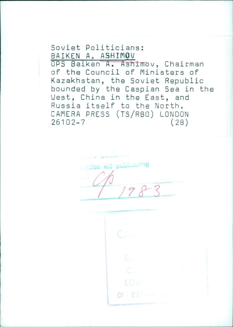 Baiken A. Ashimov, Chairman of the Council of Ministers of Kazakhstan - Vintage Photograph