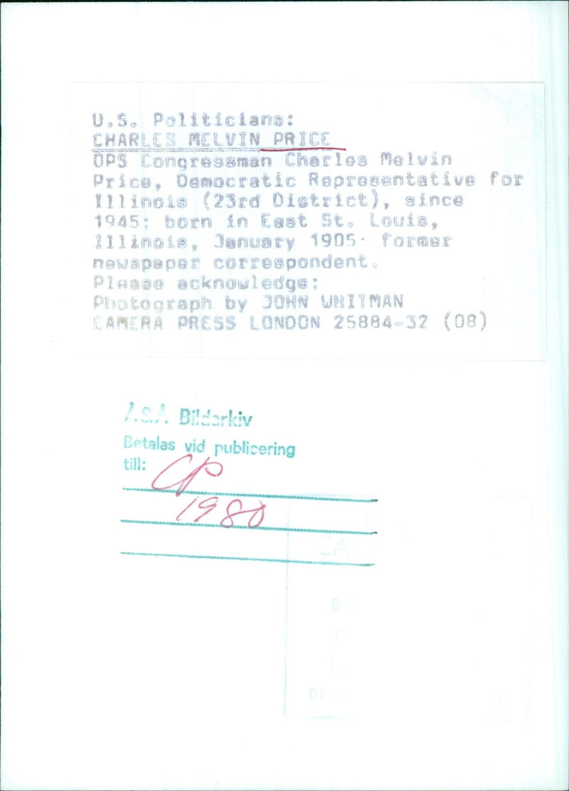 CHARLES MELVIN PRICE OPS Congressman Charles Melvin Price - Vintage Photograph