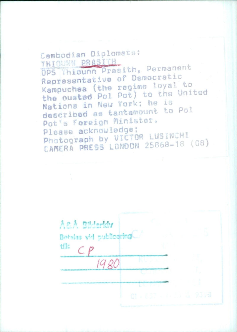 Cambodian Diplomats: THIOUNN PRASITH OPS - Vintage Photograph