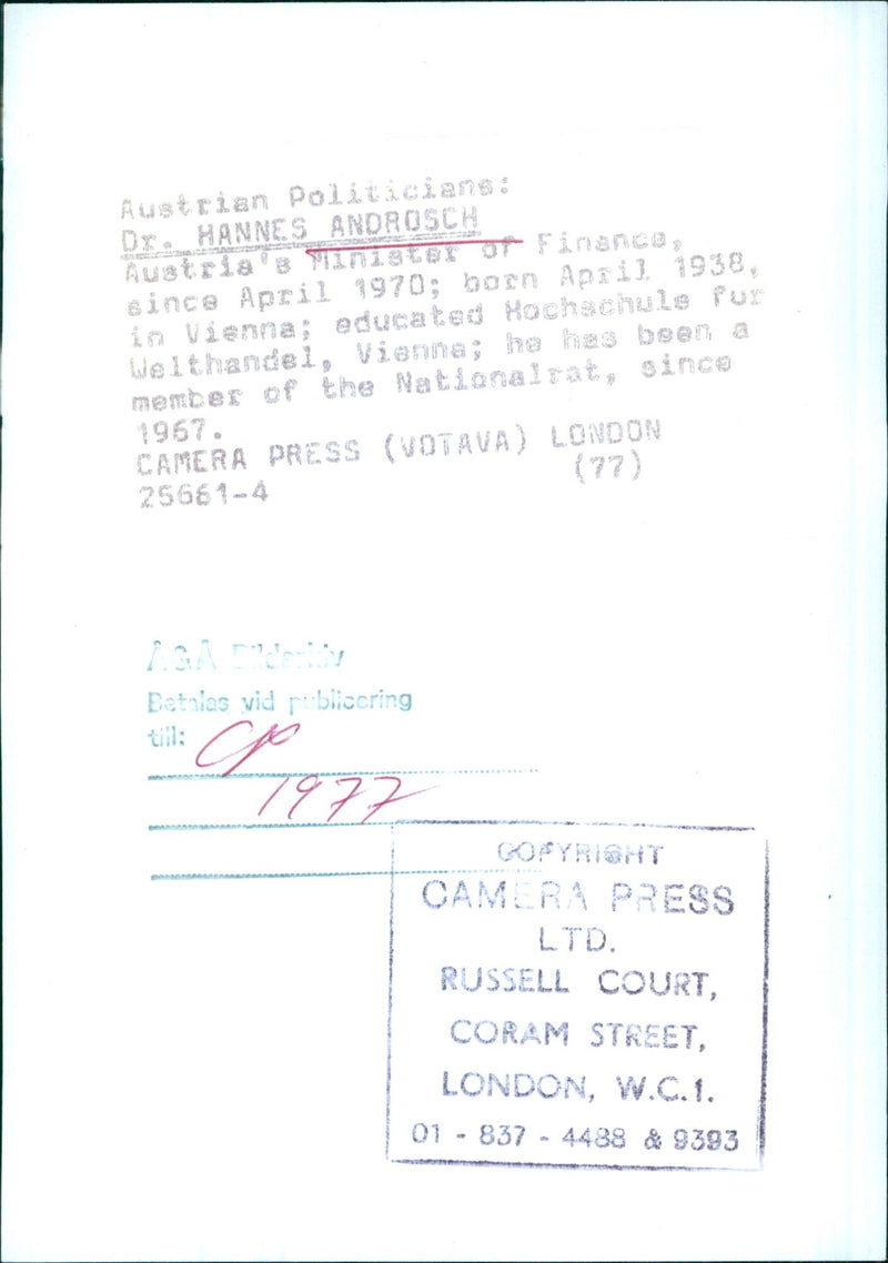 Dr. Hannes Androsch, Austria's Minister of Finance - Vintage Photograph