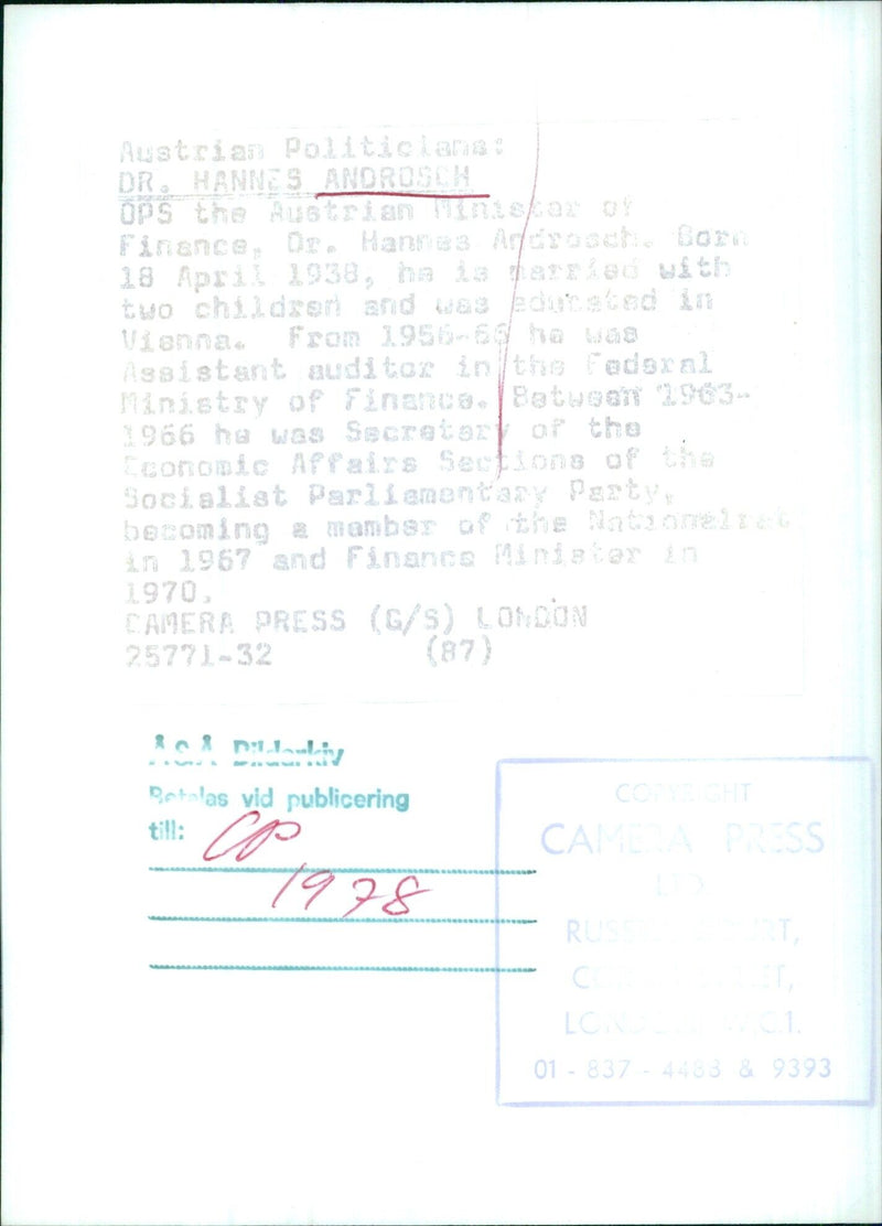 DR. HANNES ANDROSCH, Austrian Minister of Finance - Vintage Photograph