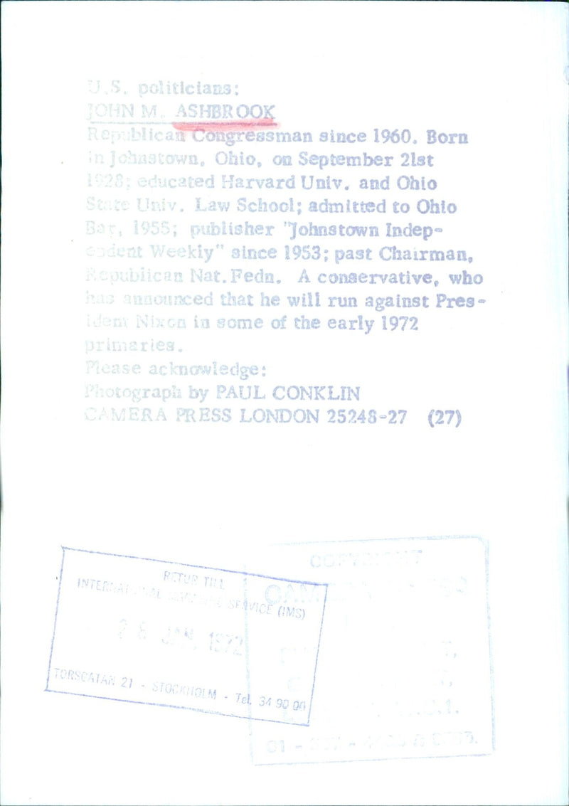 JOHN M. ASHBROOK, Republican Congressman since 1960 - Vintage Photograph