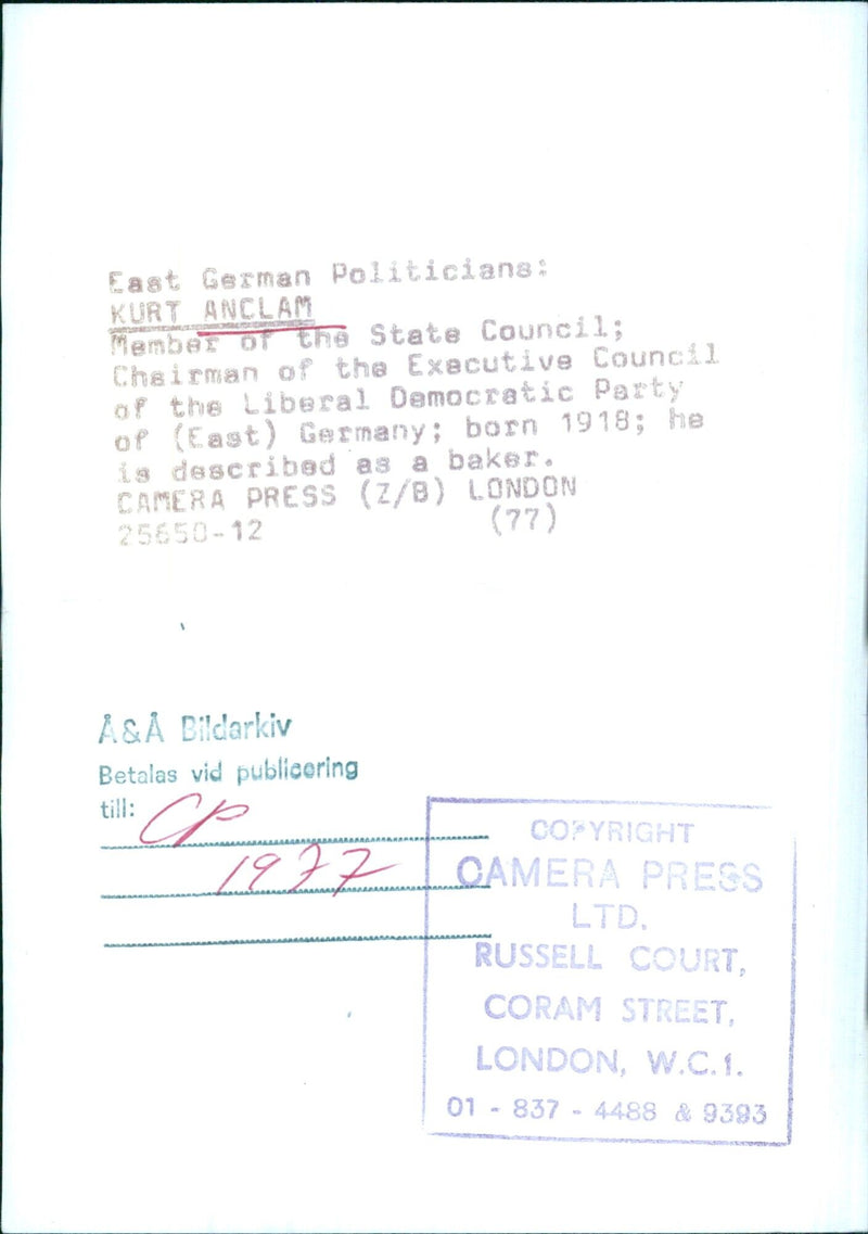 East German Politician Kurt Anclam - Vintage Photograph