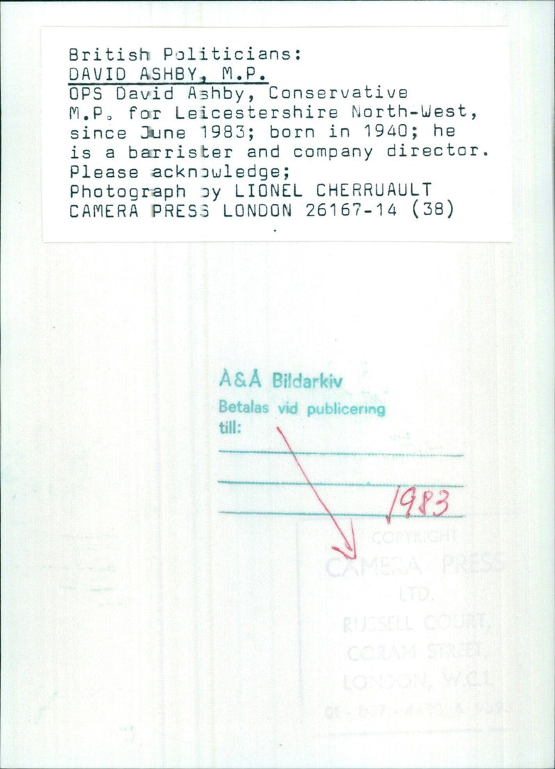 British Politician David Ashby, M.P. - Vintage Photograph