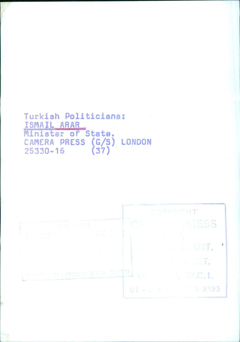 ISMAIL ARAR, Türk Devlet Bakanı - Vintage Photograph