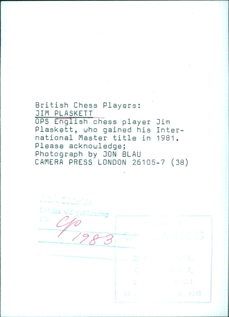 British Chess Players: Jim Plaskett - Vintage Photograph