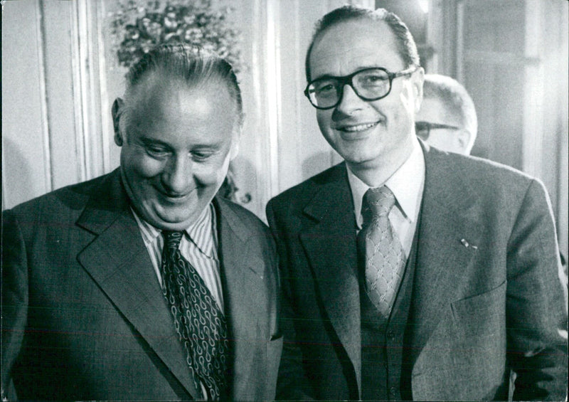 French Politicians Jacques Chirac and Prince Michael Poniatowski at a Press Conference - Vintage Photograph