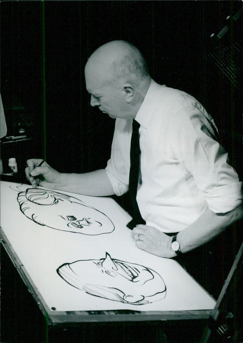 British Cartoonist Michael Cummings - Vintage Photograph