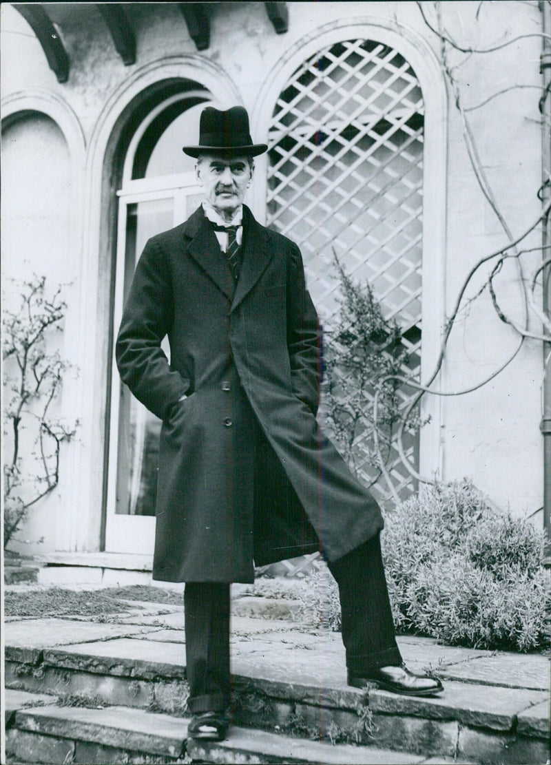 Mr. Neville Chamberlain celebrates his 70th birthday at his home in Birmingham - Vintage Photograph