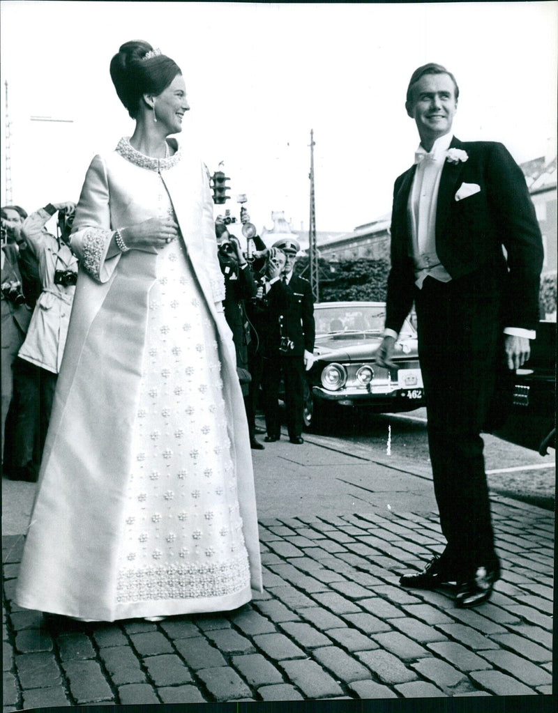 Princess Margrethe and Count Henri de Monpezat arriving to a party - Vintage Photograph