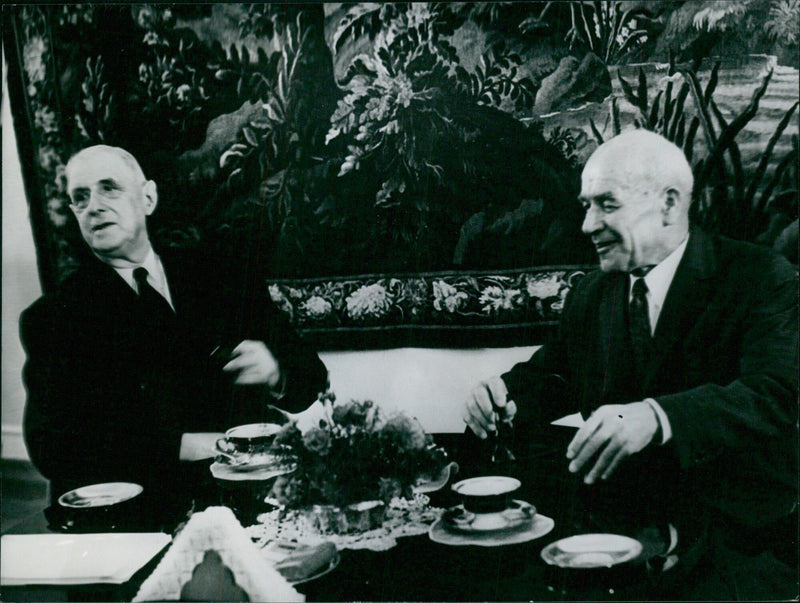 President de Gaulle of France and Mr Wladyslaw Gomulka, secretary of the Polish Communist Party, in Parliament Hall, Warsaw - Vintage Photograph