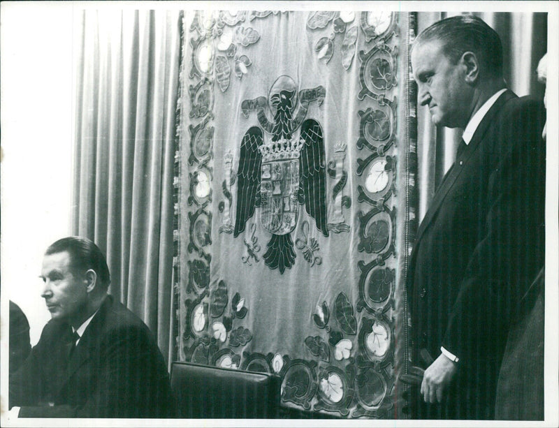 Dr. Schroeder and Mr. Castiella during press conference in Spain - Vintage Photograph