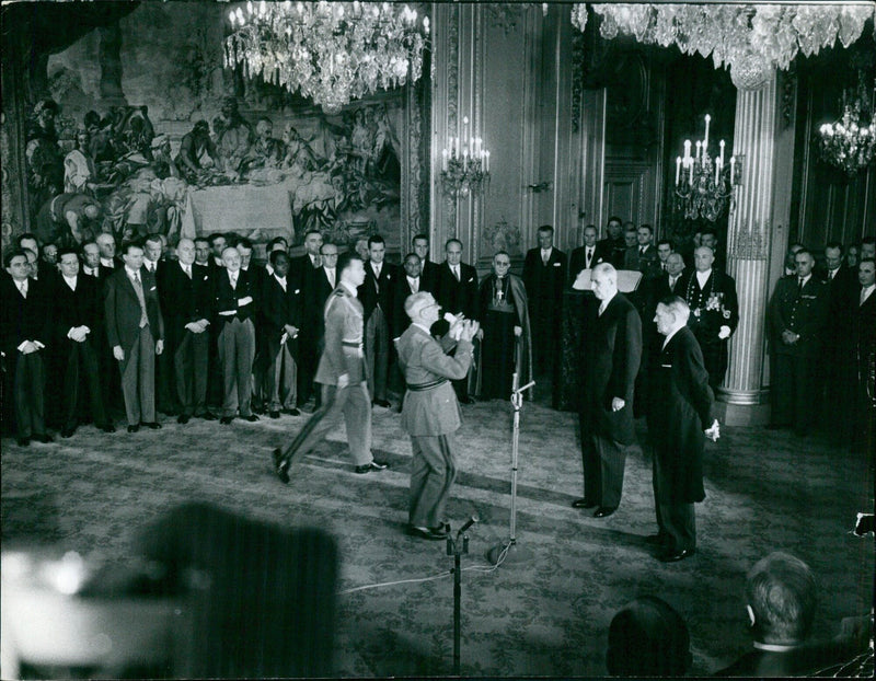 Presentation of the Grand Master collar of the Legion of Honor to President de Gaulle - Vintage Photograph